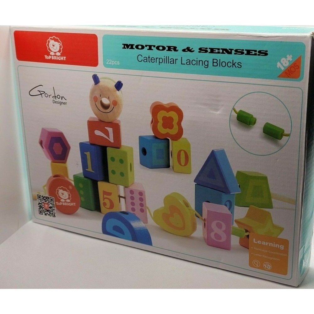 Top Bright Motor and Senses Caterpillar Lacing Blocks - 22 Pieces